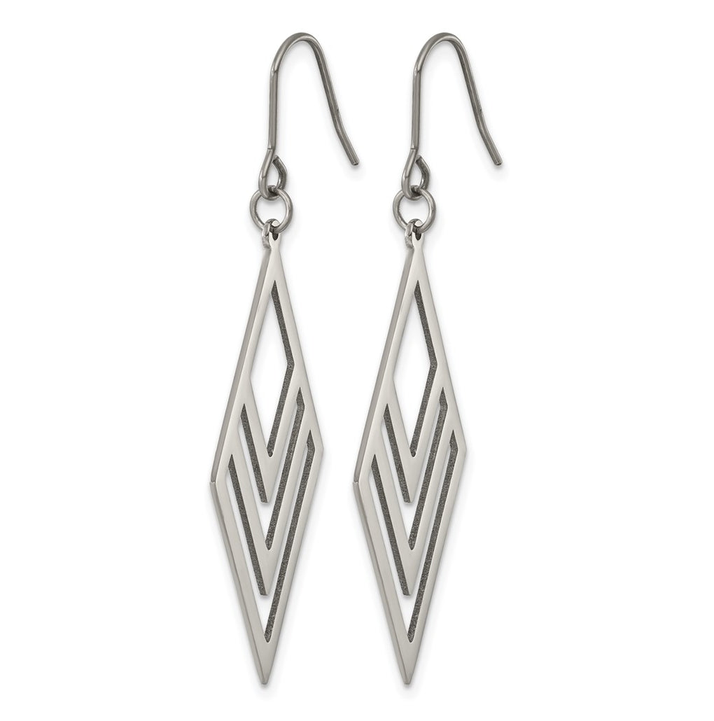 Titanium Polished Diamond Shaped Dangle Shepherd Hook Earrings – Elegant Jewelry Gift for Birthday, Anniversary, Engagement, Wedding