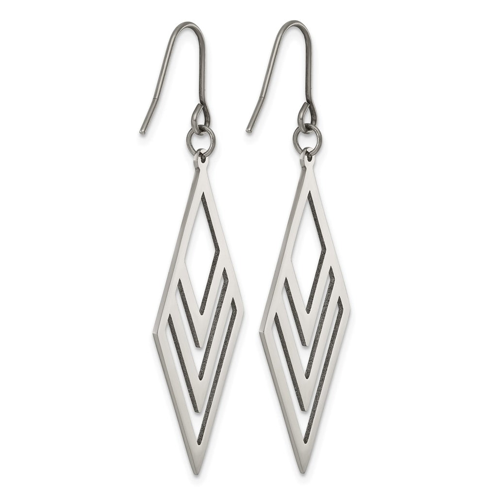 Titanium Polished Diamond Shaped Dangle Shepherd Hook Earrings – Elegant Jewelry Gift for Birthday, Anniversary, Engagement, Wedding