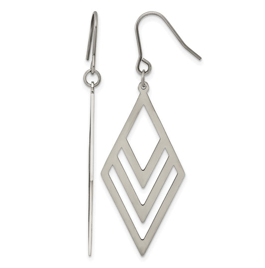 Titanium Polished Diamond Shaped Dangle Shepherd Hook Earrings – Elegant Jewelry Gift for Birthday, Anniversary, Engagement, Wedding