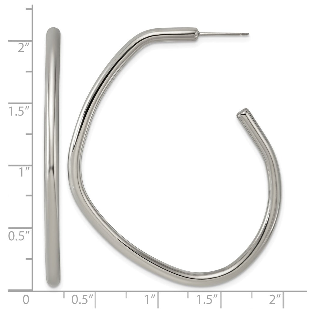 Titanium Polished Oblong J-Hoop Post Earrings – Elegant Jewelry Gift for Birthday, Anniversary, Engagement, Wedding