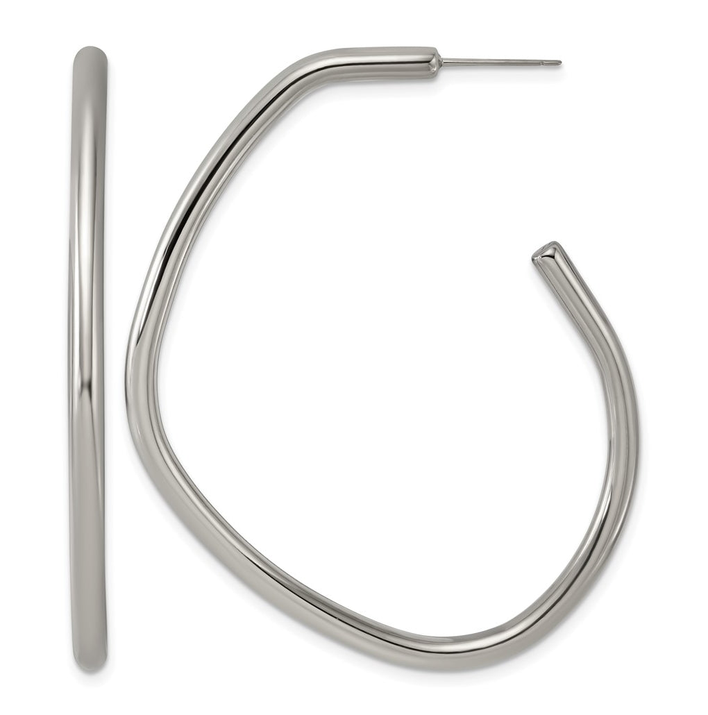 Titanium Polished Oblong J-Hoop Post Earrings – Elegant Jewelry Gift for Birthday, Anniversary, Engagement, Wedding