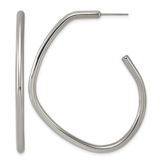 Titanium Polished Oblong J-Hoop Post Earrings – Elegant Jewelry Gift for Birthday, Anniversary, Engagement, Wedding