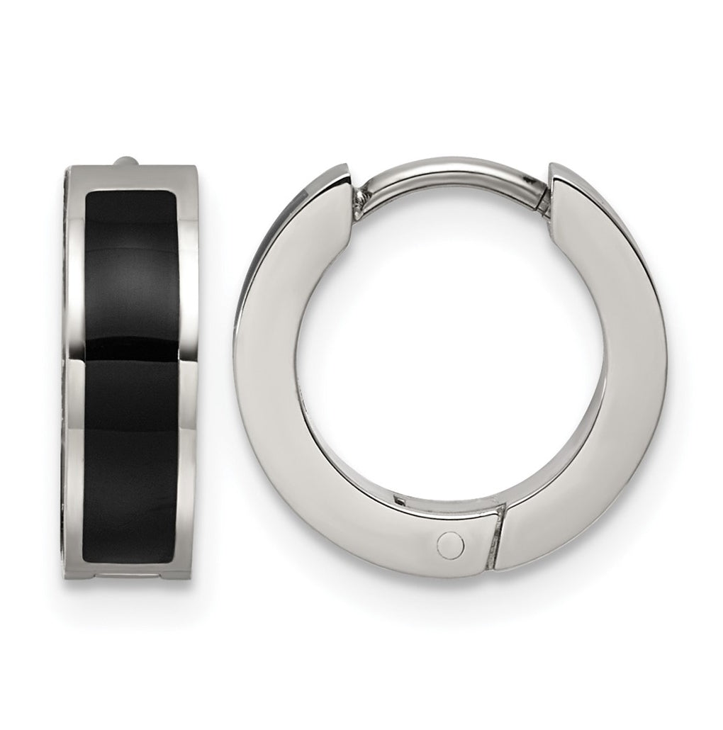 Titanium Polished Black Resin Hinged Hoop Earrings – Elegant Jewelry Gift for Birthday, Anniversary, Engagement, Wedding