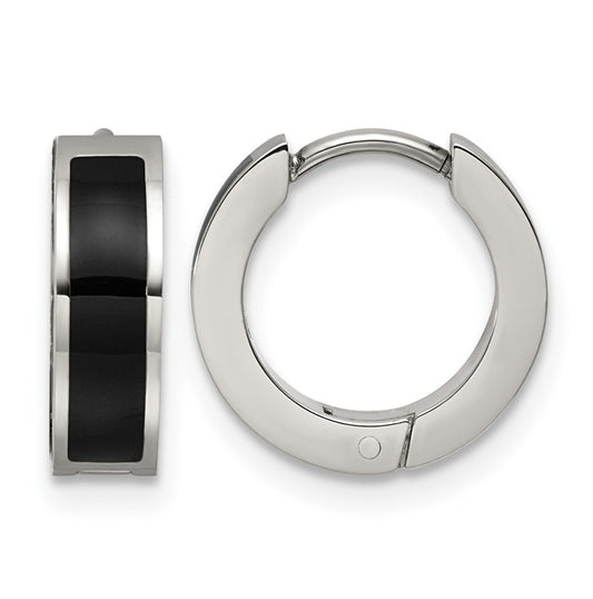 Titanium Polished Black Resin Hinged Hoop Earrings – Elegant Jewelry Gift for Birthday, Anniversary, Engagement, Wedding
