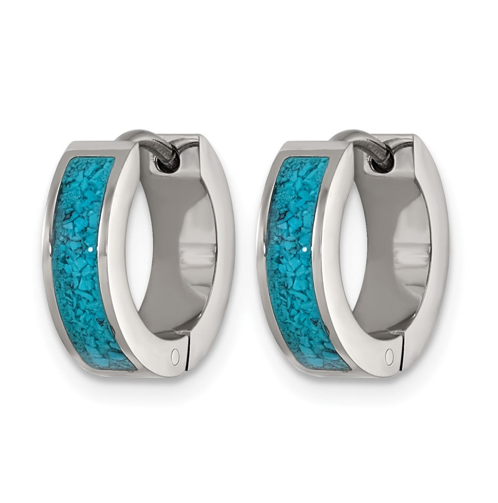 Titanium Polished Crushed Turquoise Hinged Hoop Earrings – Elegant Jewelry Gift for Birthday, Anniversary, Engagement, Wedding