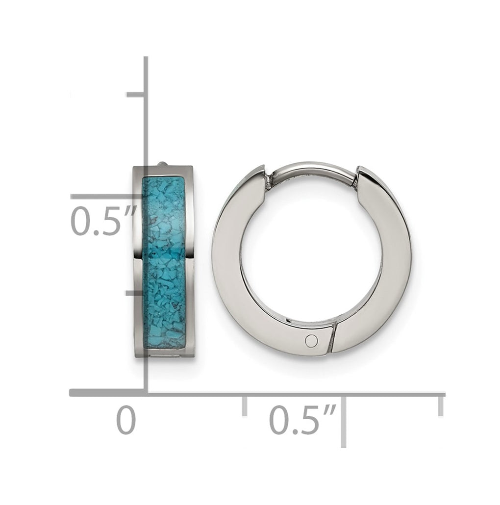 Titanium Polished Crushed Turquoise Hinged Hoop Earrings – Elegant Jewelry Gift for Birthday, Anniversary, Engagement, Wedding