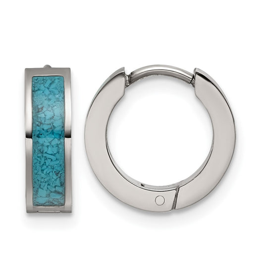 Titanium Polished Crushed Turquoise Hinged Hoop Earrings – Elegant Jewelry Gift for Birthday, Anniversary, Engagement, Wedding