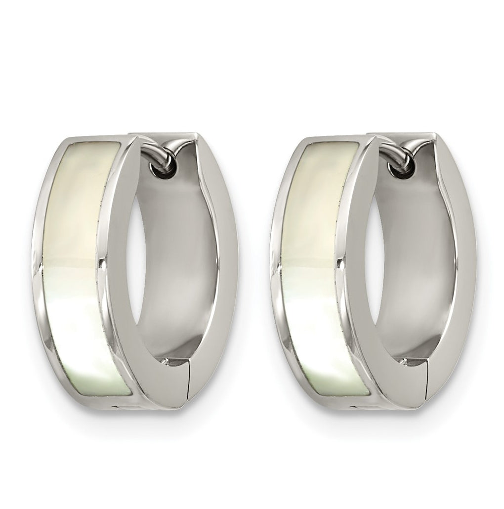 Titanium Polished Shell Inlay Hinged Hoop Earrings – Elegant Jewelry Gift for Birthday, Anniversary, Engagement, Wedding