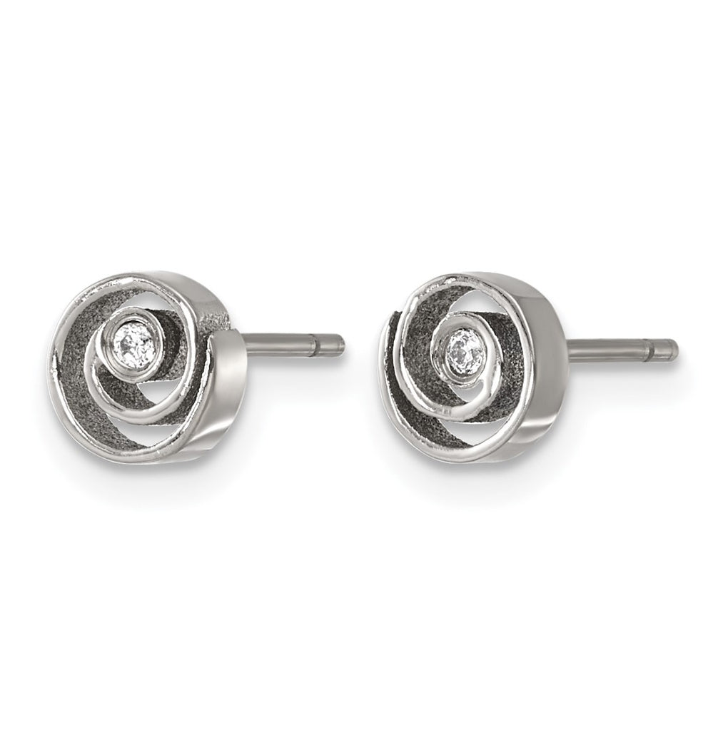 Titanium Polished Cubic Zirconia Center Spiral Post Earrings – Elegant Jewelry Gift for Birthday, Anniversary, Engagement, Wedding