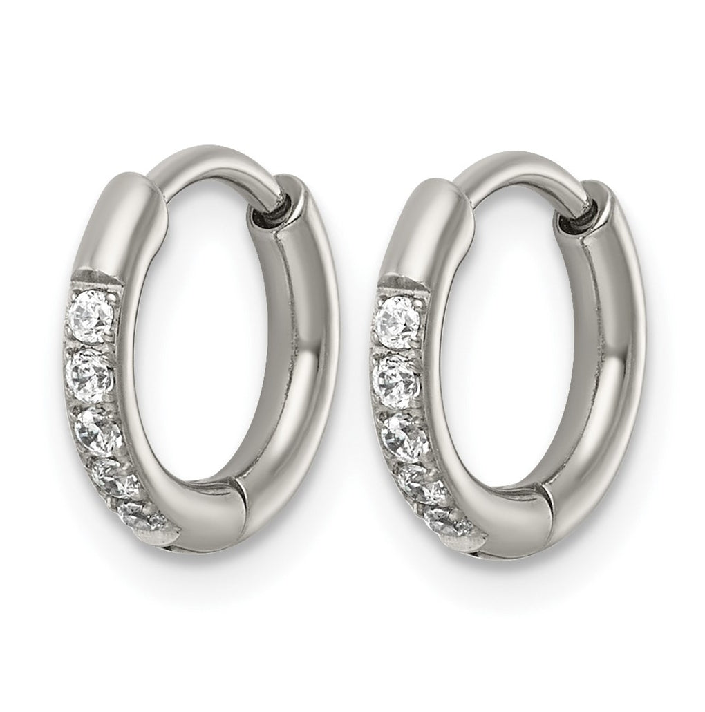 Titanium Polished Cubic Zirconia Hinged 11.4 mm x 11.8 mm Hoop Earrings – Elegant Jewelry Gift for Birthday, Anniversary, Engagement, Wedding