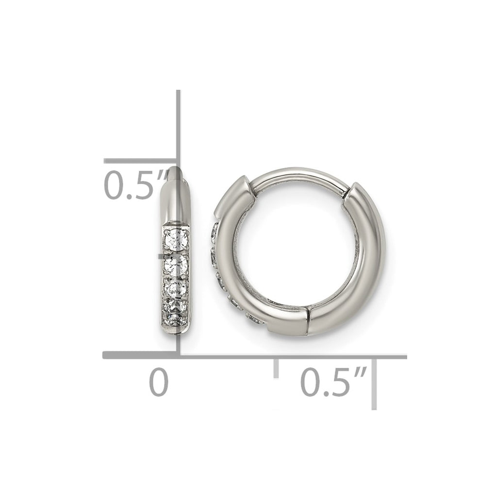 Titanium Polished Cubic Zirconia Hinged 11.4 mm x 11.8 mm Hoop Earrings – Elegant Jewelry Gift for Birthday, Anniversary, Engagement, Wedding