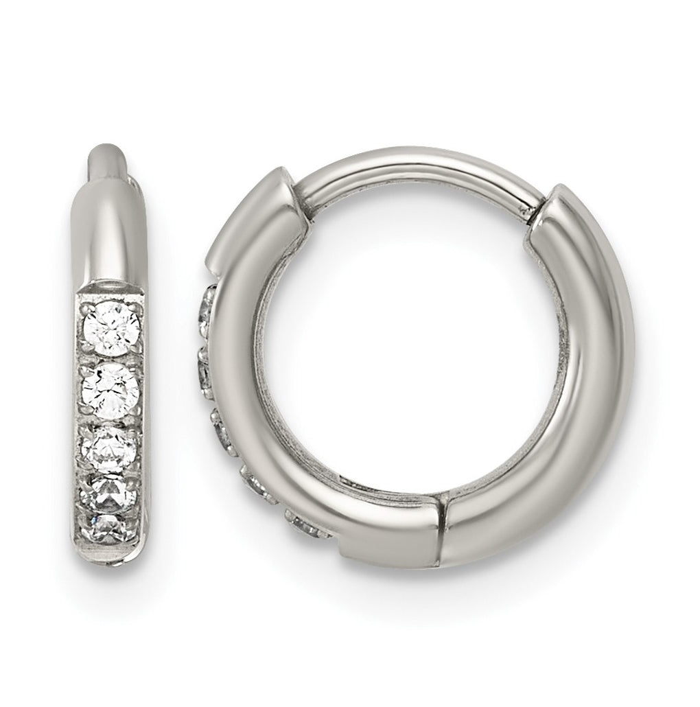 Titanium Polished Cubic Zirconia Hinged 11.4 mm x 11.8 mm Hoop Earrings – Elegant Jewelry Gift for Birthday, Anniversary, Engagement, Wedding