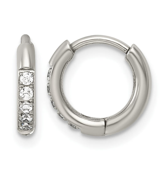 Titanium Polished Cubic Zirconia Hinged 11.4 mm x 11.8 mm Hoop Earrings – Elegant Jewelry Gift for Birthday, Anniversary, Engagement, Wedding