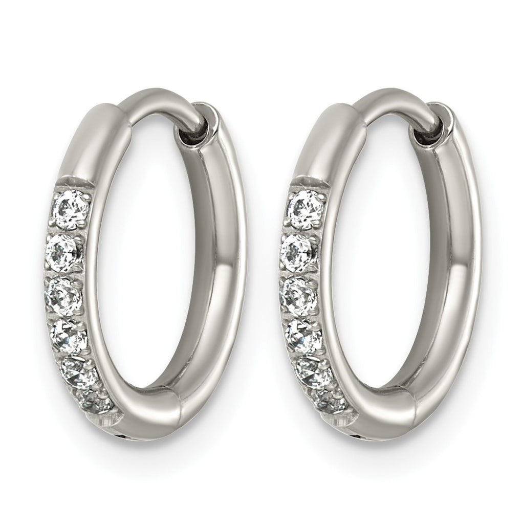 Titanium Polished Cubic Zirconia Hinged 11.4 mm x 11.8 mm Hoop Earrings – Elegant Jewelry Gift for Birthday, Anniversary, Engagement, Wedding