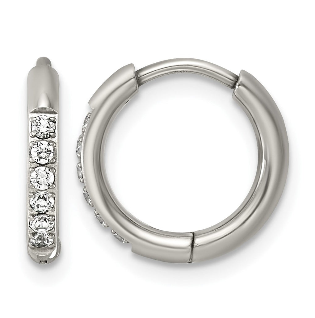 Titanium Polished Cubic Zirconia Hinged 11.4 mm x 11.8 mm Hoop Earrings – Elegant Jewelry Gift for Birthday, Anniversary, Engagement, Wedding