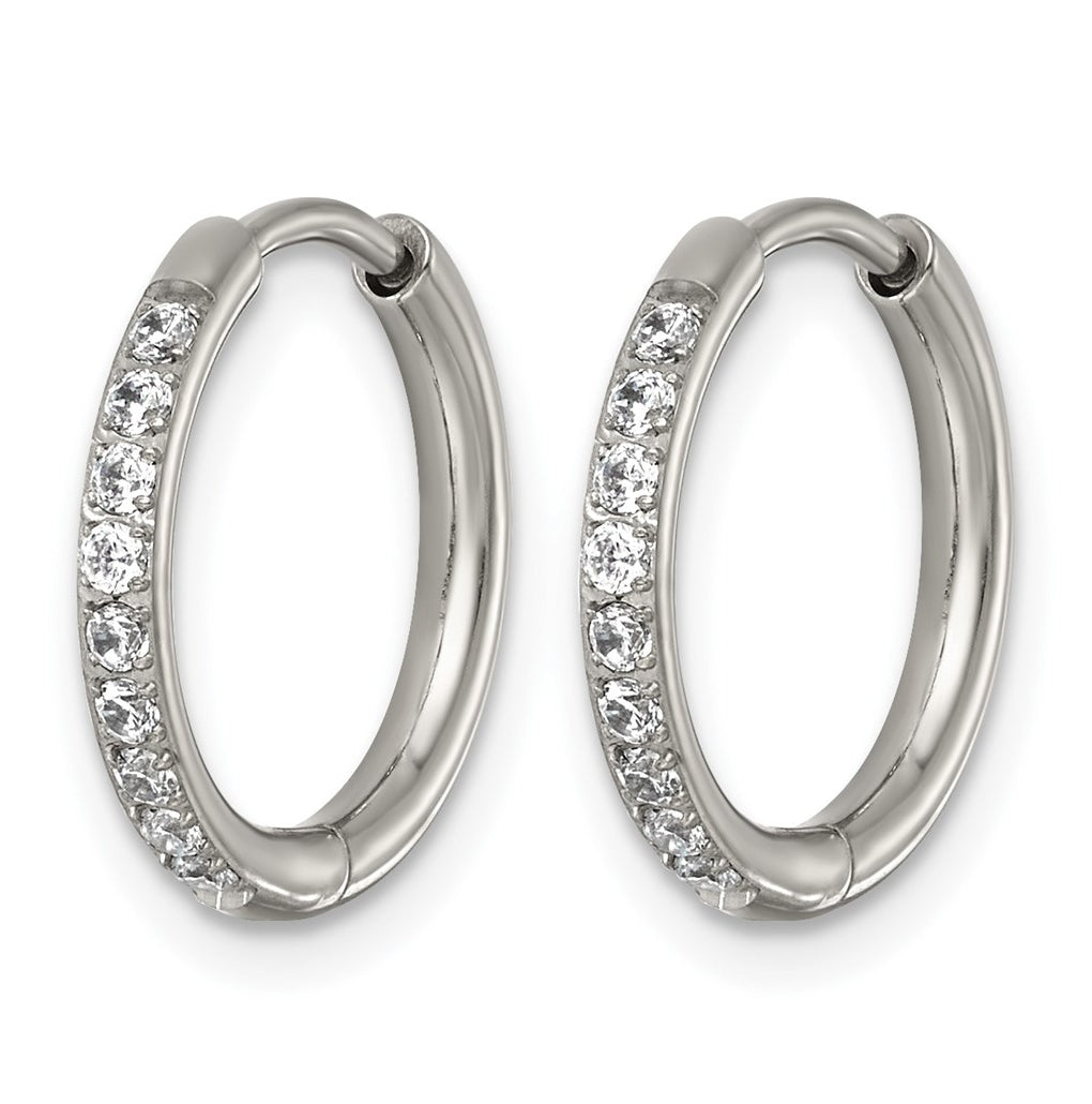 Titanium Polished Cubic Zirconia Hinged 11.4 mm x 11.8 mm Hoop Earrings – Elegant Jewelry Gift for Birthday, Anniversary, Engagement, Wedding