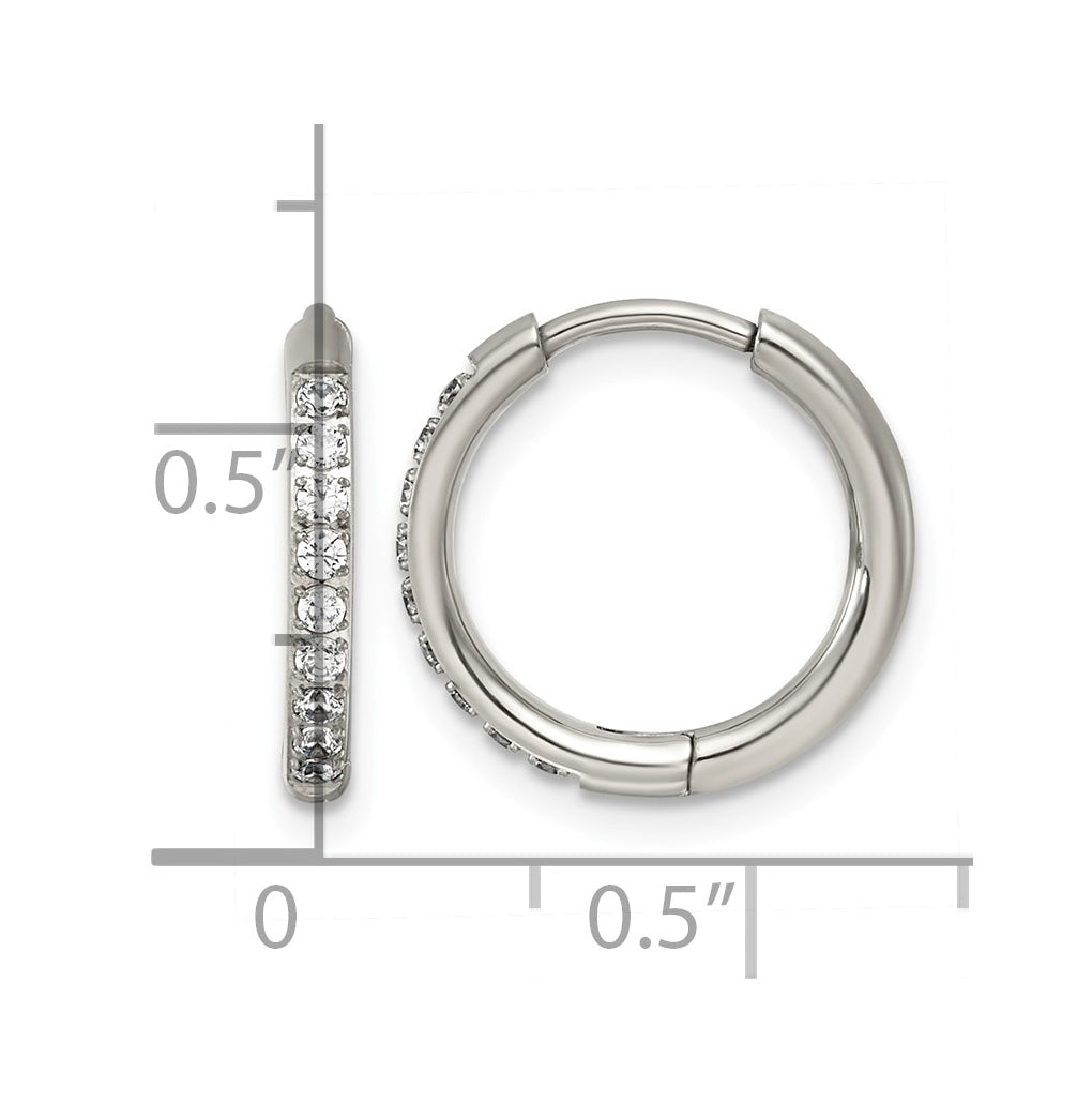 Titanium Polished Cubic Zirconia Hinged 11.4 mm x 11.8 mm Hoop Earrings – Elegant Jewelry Gift for Birthday, Anniversary, Engagement, Wedding