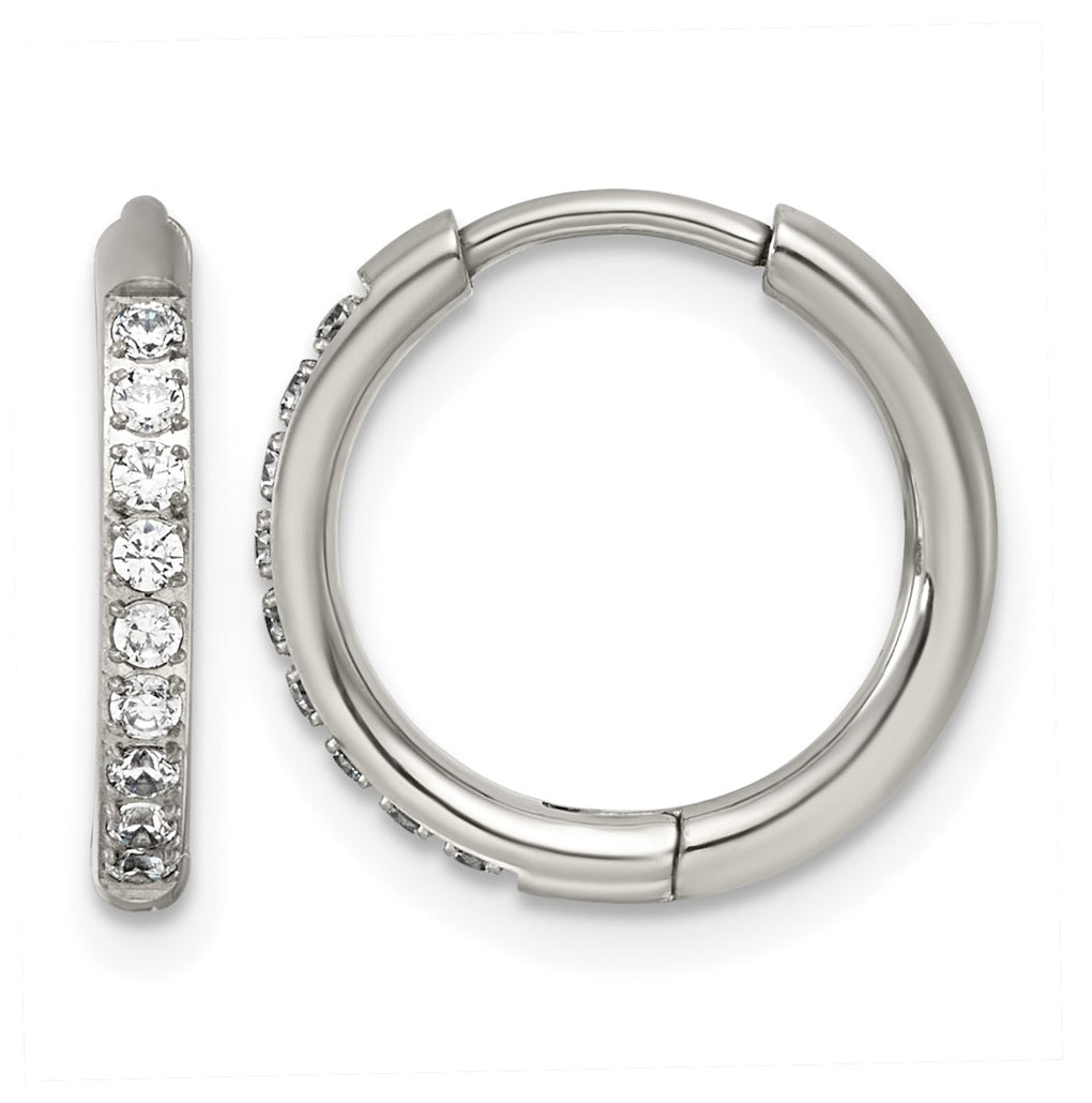 Titanium Polished Cubic Zirconia Hinged 11.4 mm x 11.8 mm Hoop Earrings – Elegant Jewelry Gift for Birthday, Anniversary, Engagement, Wedding