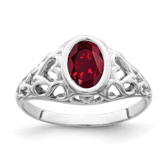 14k White Gold 7x5mm Oval Created Ruby ring Size 4 – Elegant Jewelry Gift for Birthday, Anniversary, Engagement, Wedding