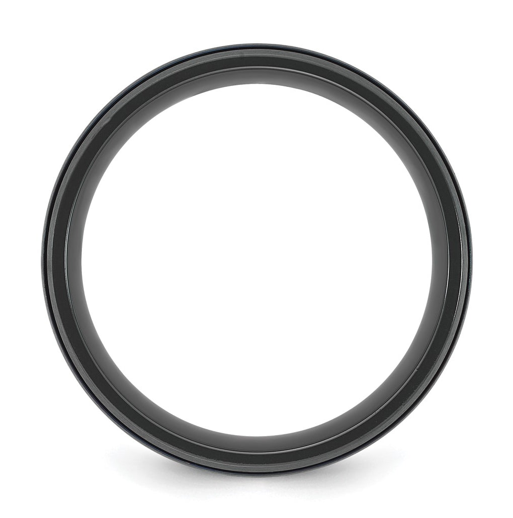 Black Zirconium Polished and Brushed Blue IP Double Grooved 8mm Ring Size 10 – Elegant Jewelry Gift for Birthday, Anniversary, Engagement, Wedding