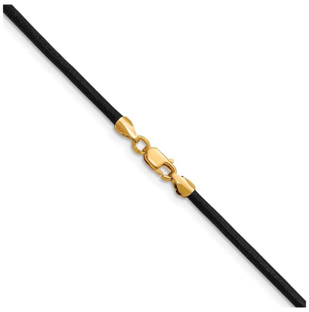 Gold Filled 18inch 2.0mm Black Leather Cord Necklace