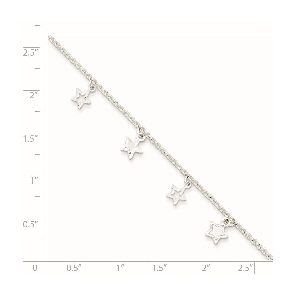 Sterling Silver Polished & Textured Stars Children's Bracelet