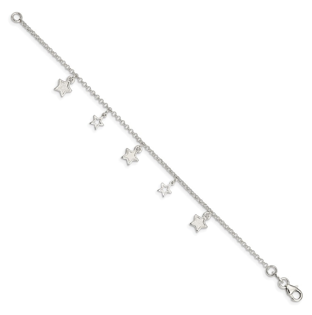 Sterling Silver Polished & Textured Stars Children's Bracelet