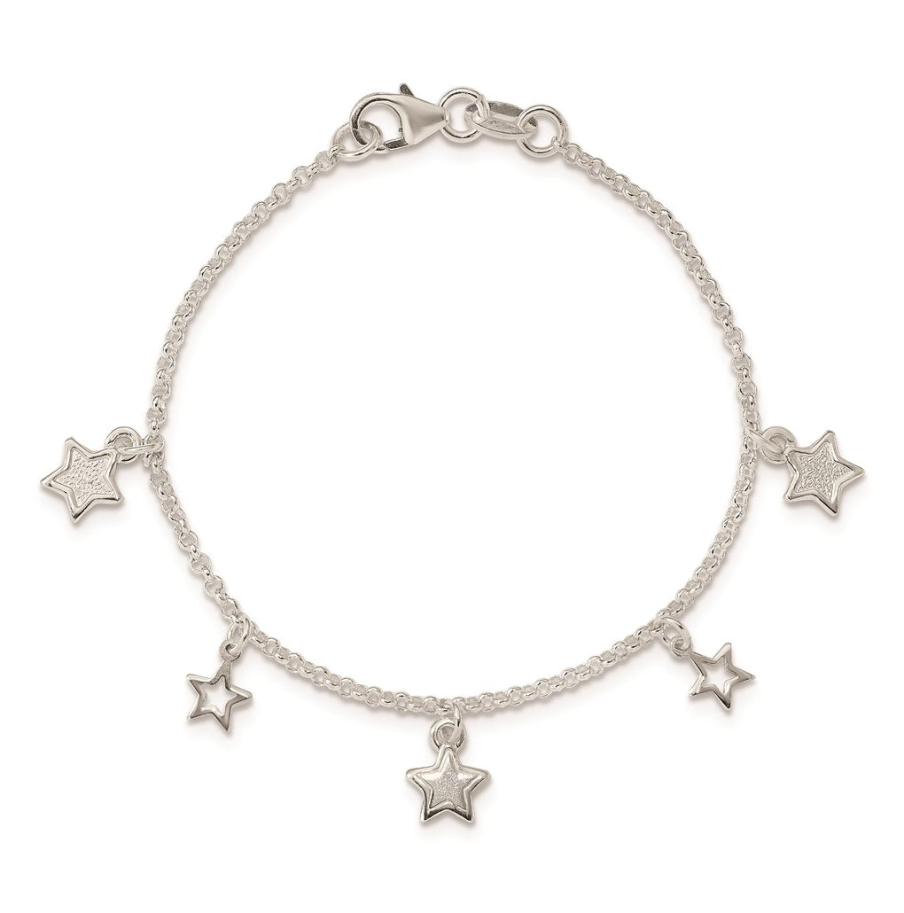 Sterling Silver Polished & Textured Stars Children's Bracelet