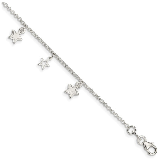 Sterling Silver Polished & Textured Stars Children's Bracelet