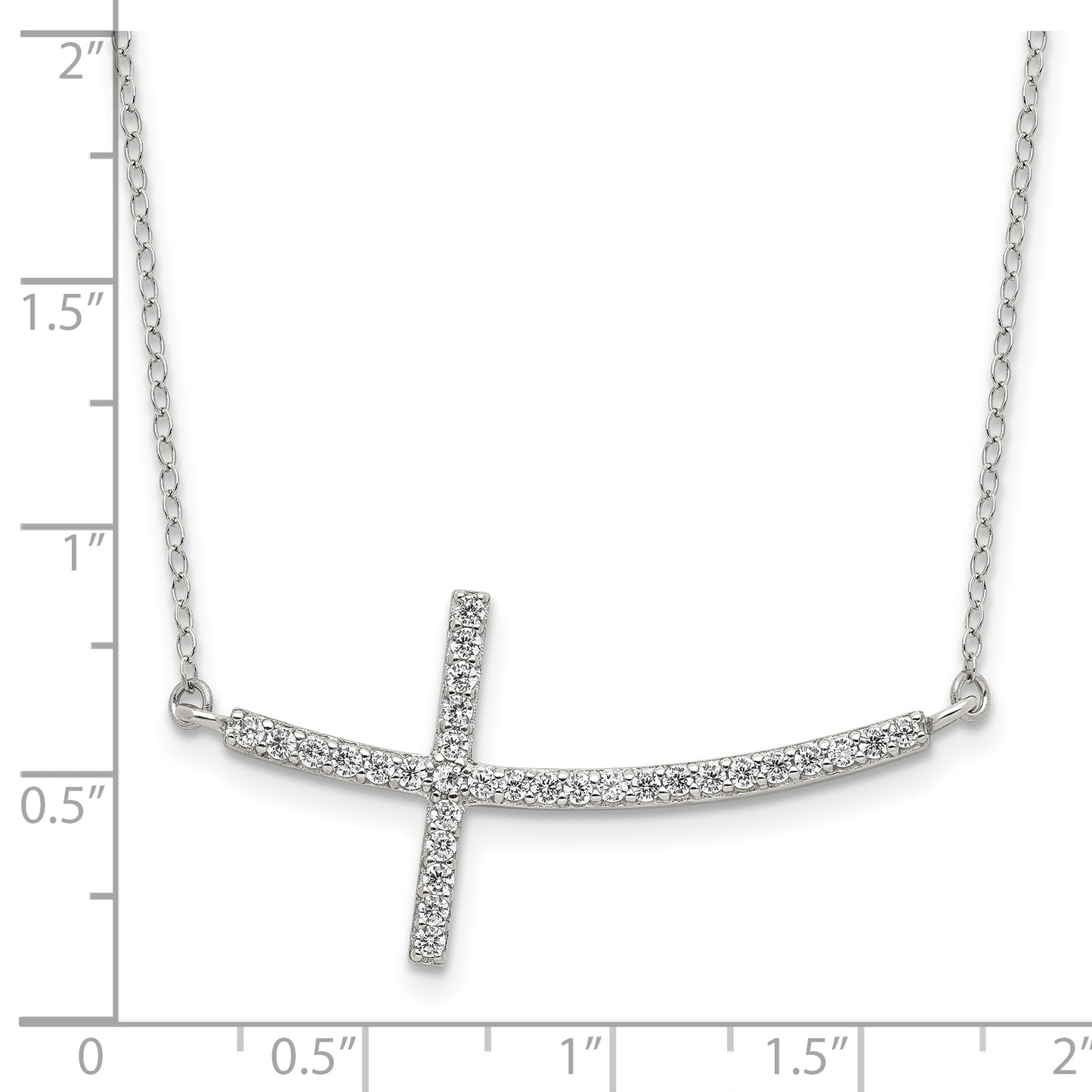 Sterling Silver Rhodium plated Cubic Zirconia Sideways Cross with 2in Ext Necklace