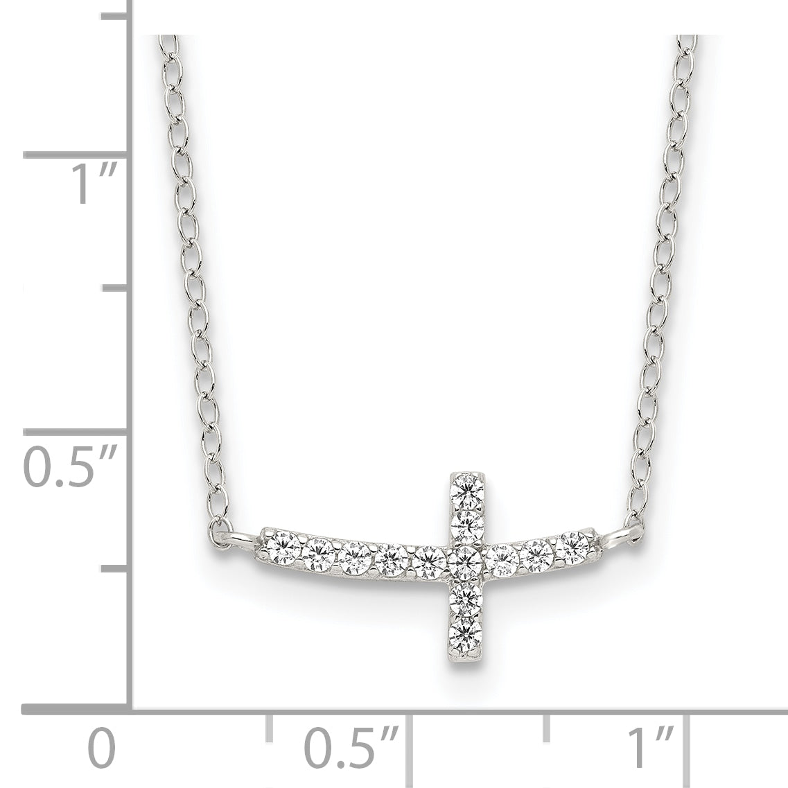 Sterling Silver Rhodium plated Cubic Zirconia Sideways Cross with 2in Ext Necklace