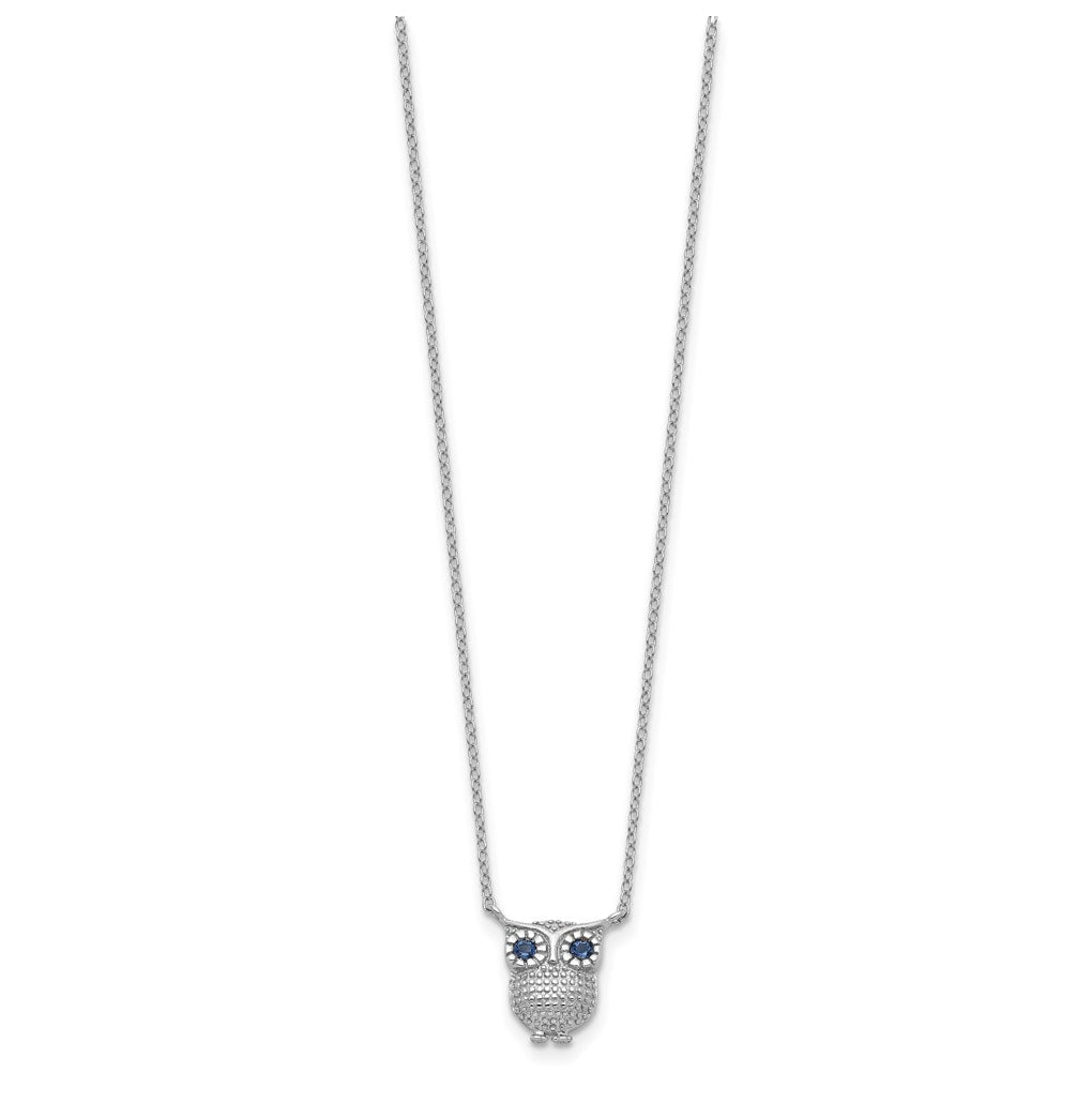 Sterling Silver Rhodium-plated Blue Glass Stone Owl 2in ext Necklace – Elegant Jewelry Gift for Birthday, Anniversary, Engagement, Wedding