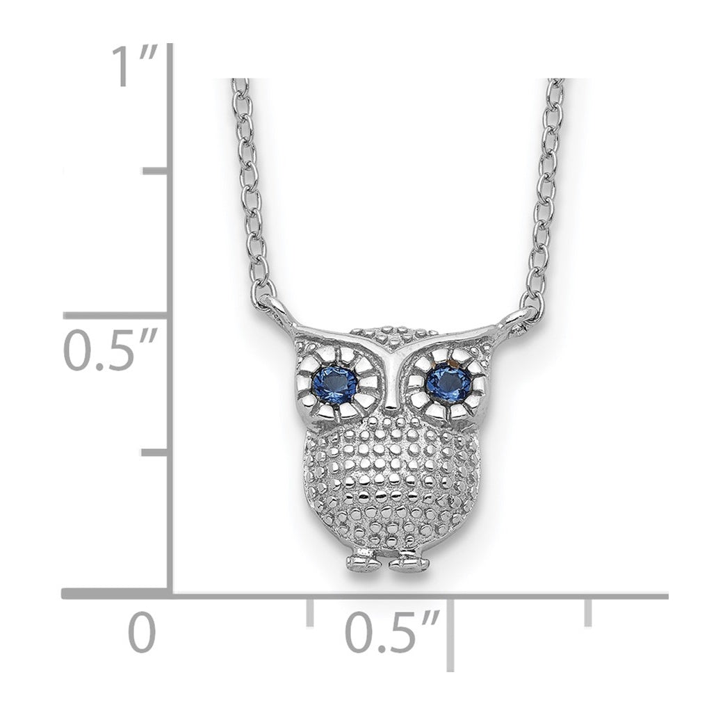 Sterling Silver Rhodium-plated Blue Glass Stone Owl 2in ext Necklace – Elegant Jewelry Gift for Birthday, Anniversary, Engagement, Wedding