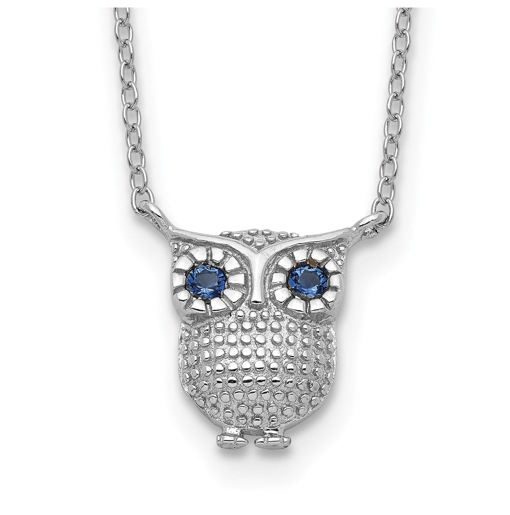 Sterling Silver Rhodium-plated Blue Glass Stone Owl 2in ext Necklace – Elegant Jewelry Gift for Birthday, Anniversary, Engagement, Wedding