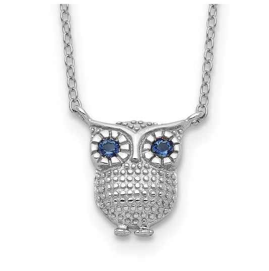 Sterling Silver Rhodium-plated Blue Glass Stone Owl 2in ext Necklace – Elegant Jewelry Gift for Birthday, Anniversary, Engagement, Wedding
