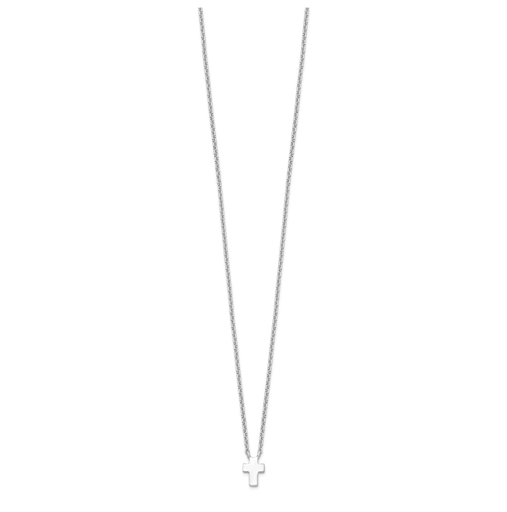 Sterling Silver Rhodium-plated w/2in ext. Polished Cross Necklace – Elegant Jewelry Gift for Birthday, Anniversary, Engagement, Wedding