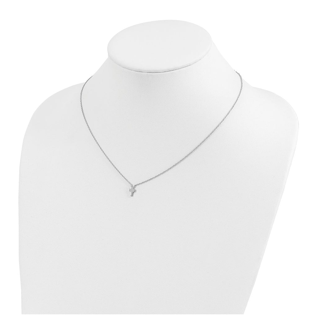 Sterling Silver Rhodium-plated w/2in ext. Polished Cross Necklace – Elegant Jewelry Gift for Birthday, Anniversary, Engagement, Wedding