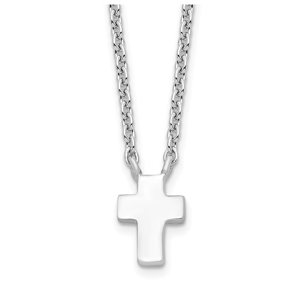 Sterling Silver Rhodium-plated w/2in ext. Polished Cross Necklace – Elegant Jewelry Gift for Birthday, Anniversary, Engagement, Wedding