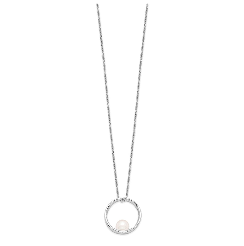 Sterling Silver Rhodium Plated 7-8mm White Round FWC Pearl Necklace – Elegant Jewelry Gift for Birthday, Anniversary, Engagement, Wedding