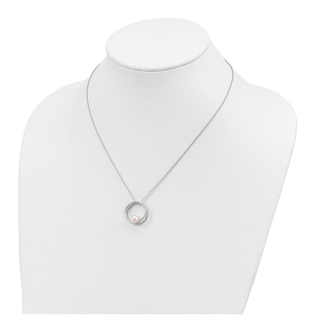 Sterling Silver Rhodium Plated 7-8mm White Round FWC Pearl Necklace – Elegant Jewelry Gift for Birthday, Anniversary, Engagement, Wedding