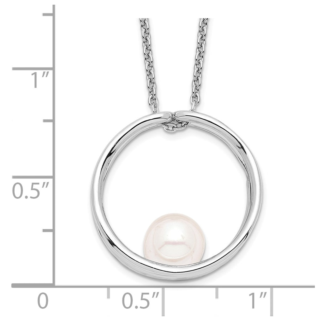 Sterling Silver Rhodium Plated 7-8mm White Round FWC Pearl Necklace – Elegant Jewelry Gift for Birthday, Anniversary, Engagement, Wedding