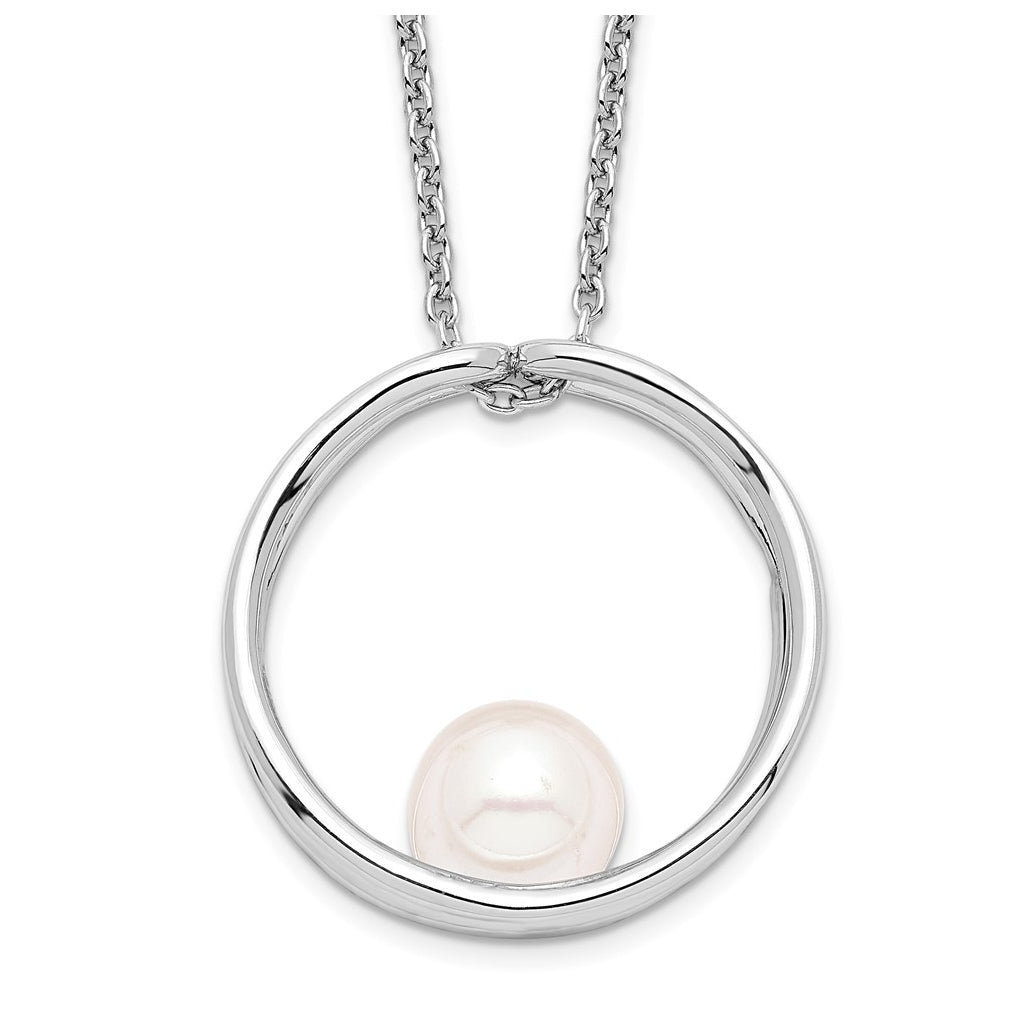 Sterling Silver Rhodium Plated 7-8mm White Round FWC Pearl Necklace – Elegant Jewelry Gift for Birthday, Anniversary, Engagement, Wedding