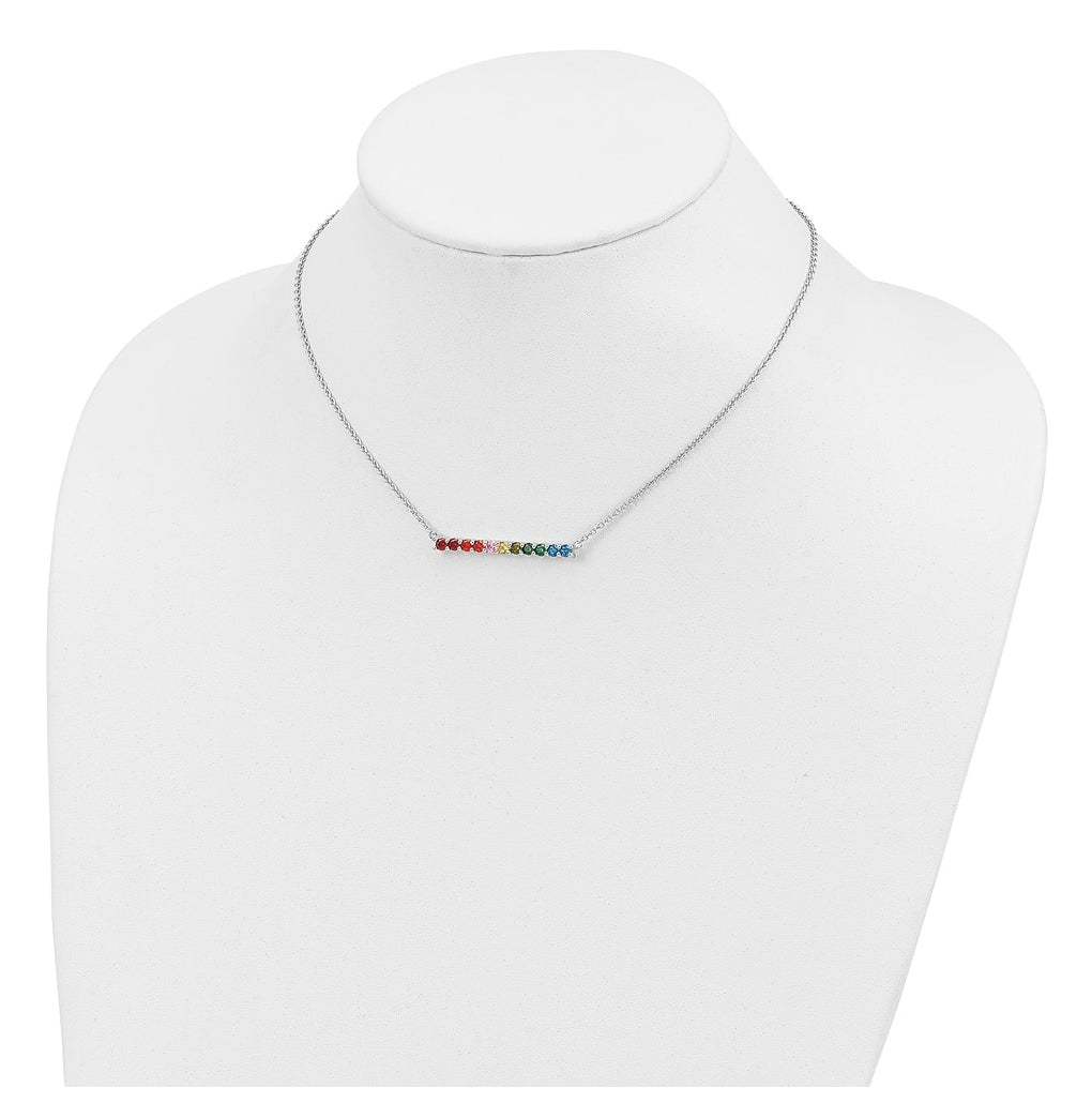 Sterling Silver Rhodium-plated Colorful Cubic Zirconia Bar Necklace – Elegant Jewelry Gift for Birthday, Anniversary, Engagement, Wedding