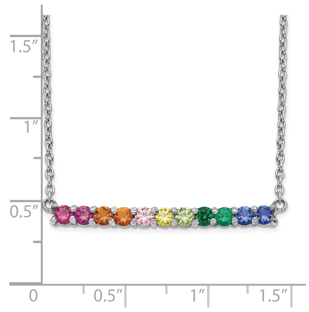 Sterling Silver Rhodium-plated Colorful Cubic Zirconia Bar Necklace – Elegant Jewelry Gift for Birthday, Anniversary, Engagement, Wedding