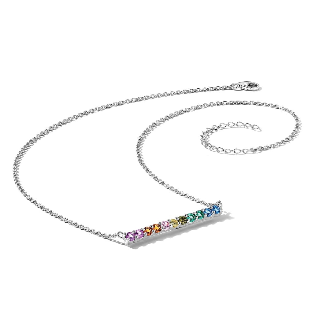 Sterling Silver Rhodium-plated Colorful Cubic Zirconia Bar Necklace – Elegant Jewelry Gift for Birthday, Anniversary, Engagement, Wedding