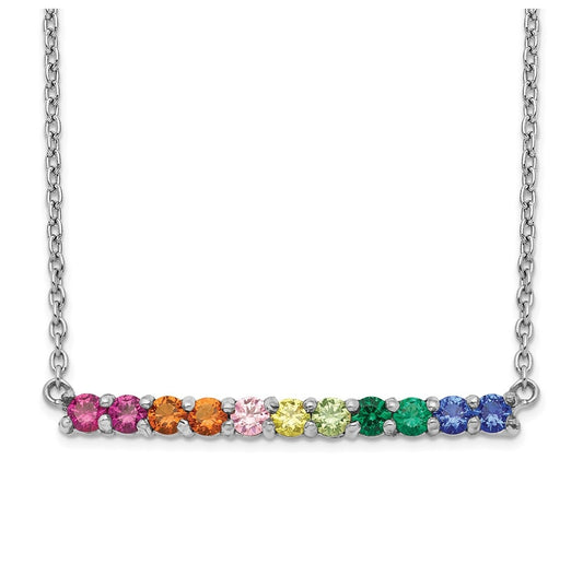 Sterling Silver Rhodium-plated Colorful Cubic Zirconia Bar Necklace – Elegant Jewelry Gift for Birthday, Anniversary, Engagement, Wedding