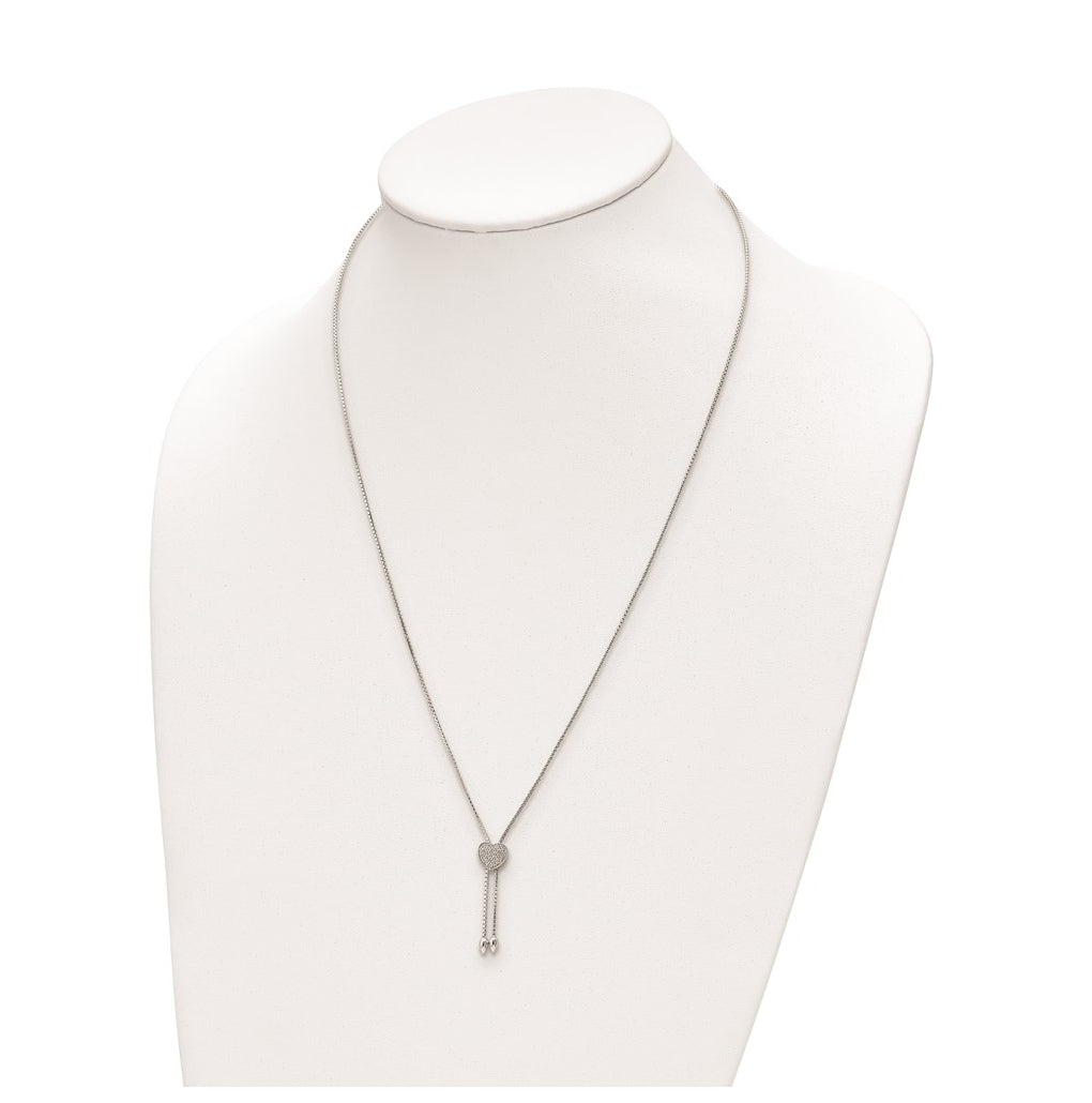 Sterling Silver Rhodium-plated Cubic Zirconia Heart 26in Lariat Adjustable Necklace – Elegant Jewelry Gift for Birthday, Anniversary, Engagement, Wedding