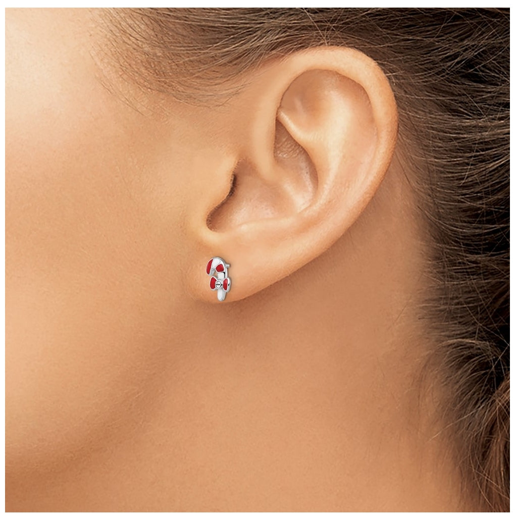 Sterling Silver Madi K Rhodium-plated Polished Red & White Enameled & Crystal Candy Cane Children's Post Earrings