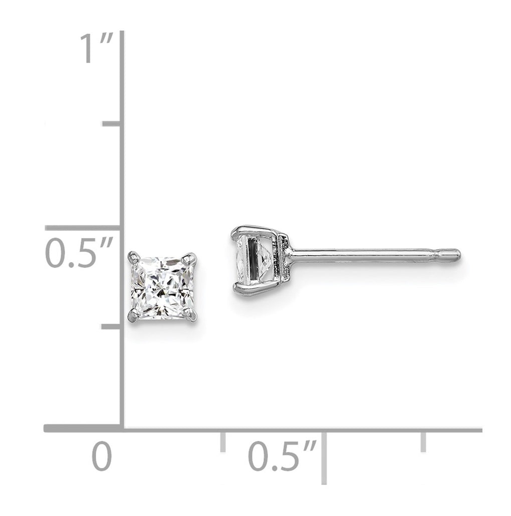 Sterling Silver Madi K Rhodium-plated Polished 4mm Square Cubic Zirconia Children's Stud Earrings