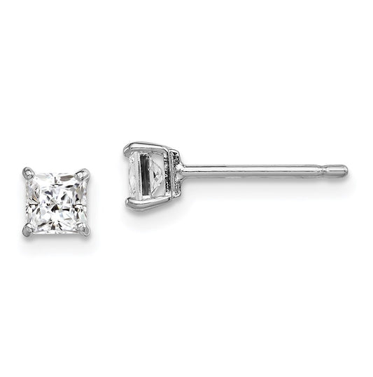 Sterling Silver Madi K Rhodium-plated Polished 4mm Square Cubic Zirconia Children's Stud Earrings